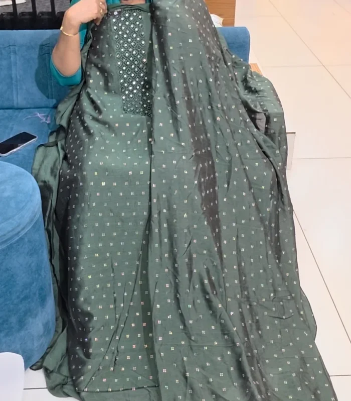 Dark Green- Unstitched Churidar Set