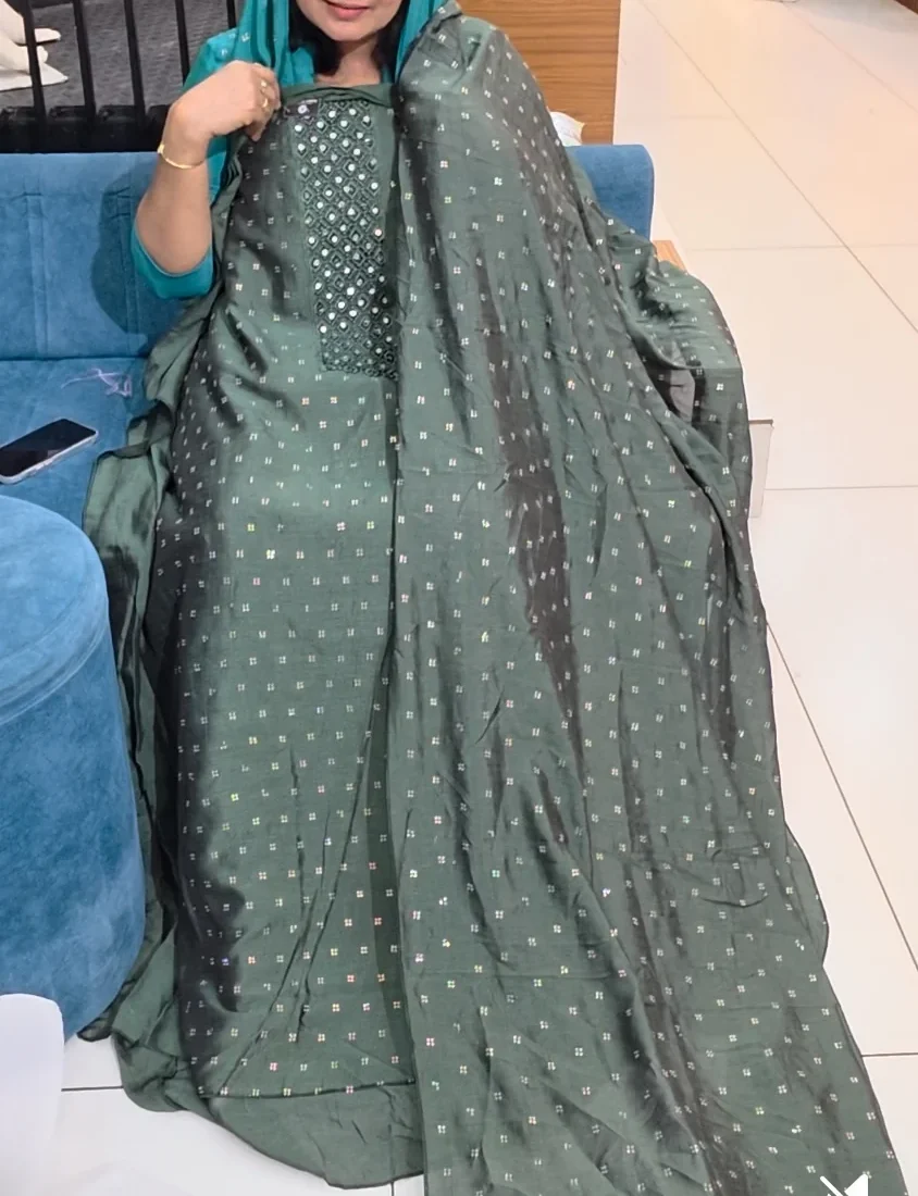 Dark Green- Unstitched Churidar Set