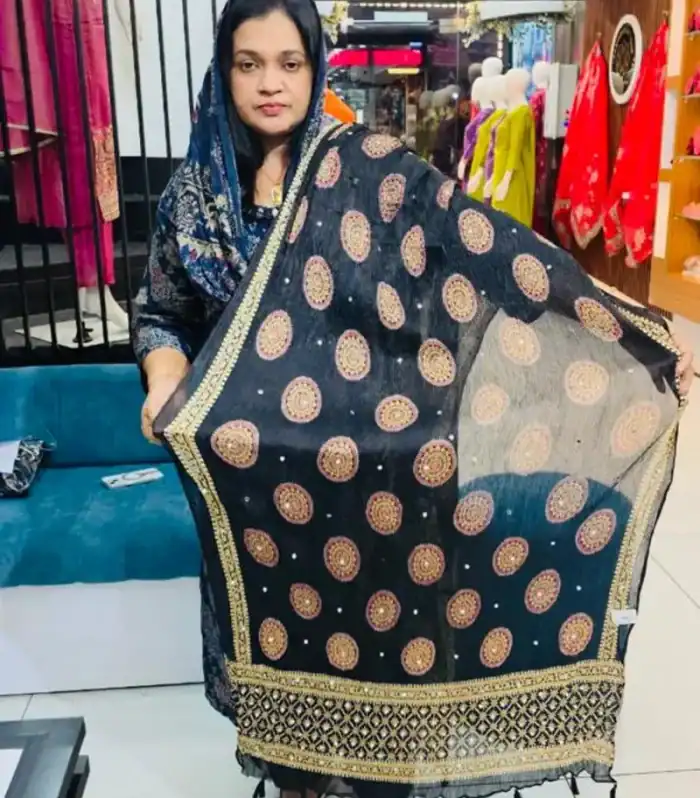 Georgette Crushed Dupatta- Black