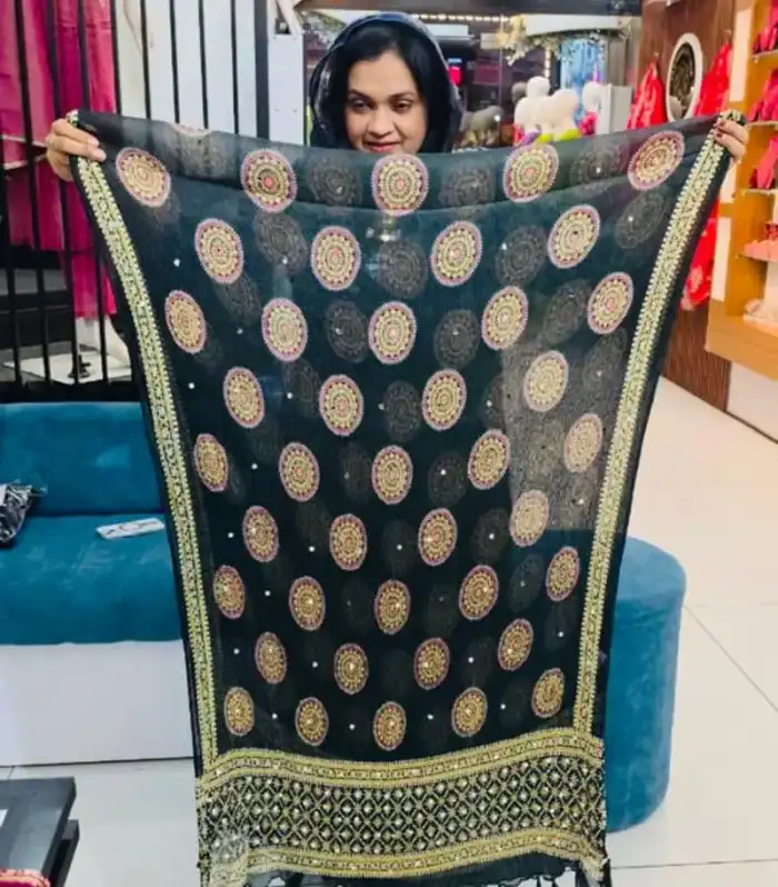 Georgette Crushed Dupatta- Dark Green