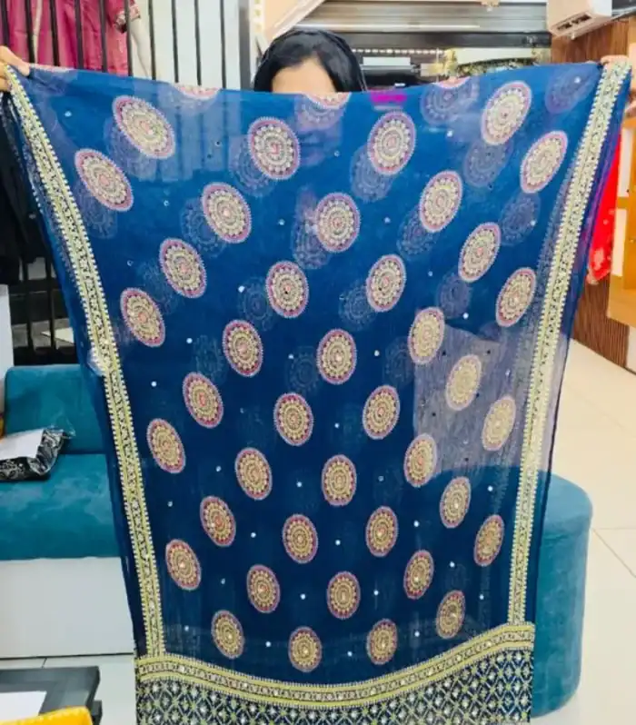 Georgette Crushed Dupatta- Peacock Blue