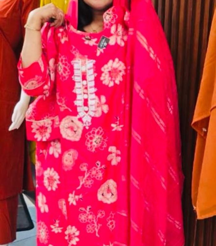 Rani Pink-Floral Imported Fabric Salwar Set