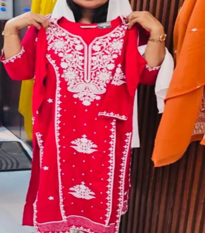 Red-Chikankari Kurti
