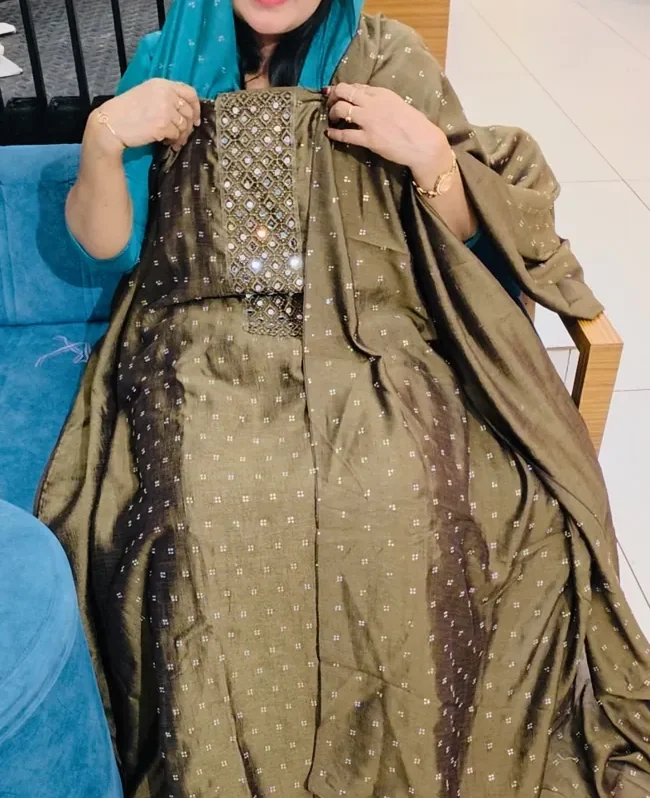 Mehndi Green Unstitched Churidar Set