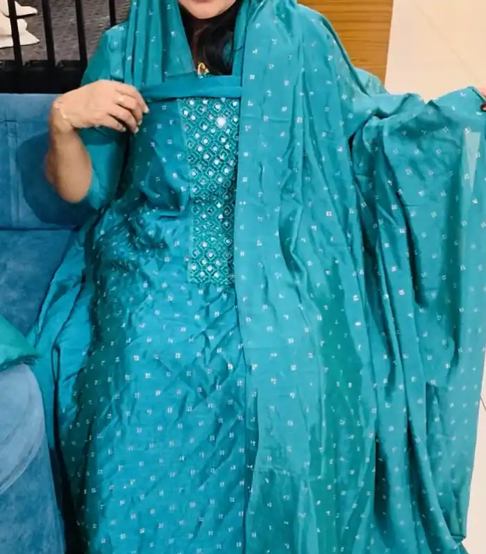 Safire Green-Unstitched Churidar Set