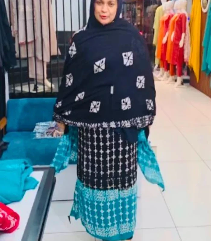Teal Blue & Black Georgette Salwar Material