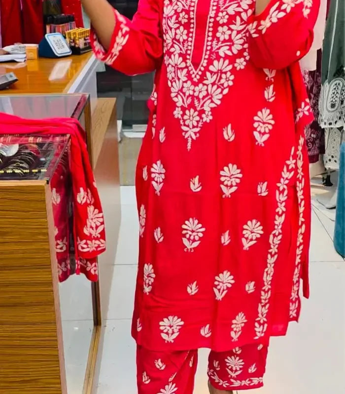 Peach_Chikankari-Rayon Coord Set