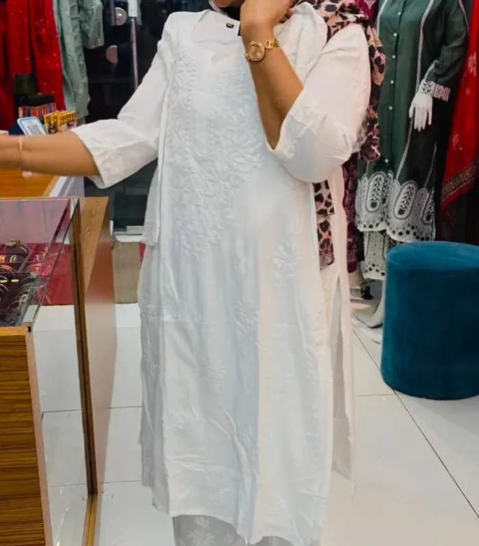 White_Chikankari-Rayon Coord Set