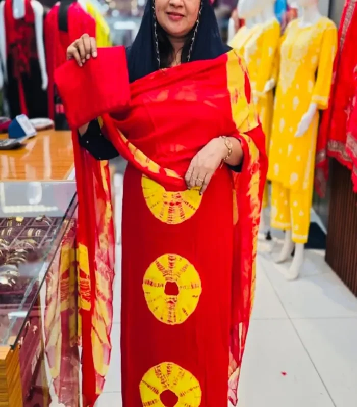 Red & Yellow Unstitched Salwar Set