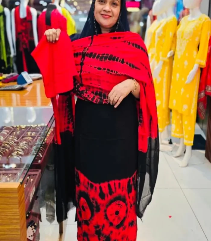 Red & Black Unstitched Salwar Set