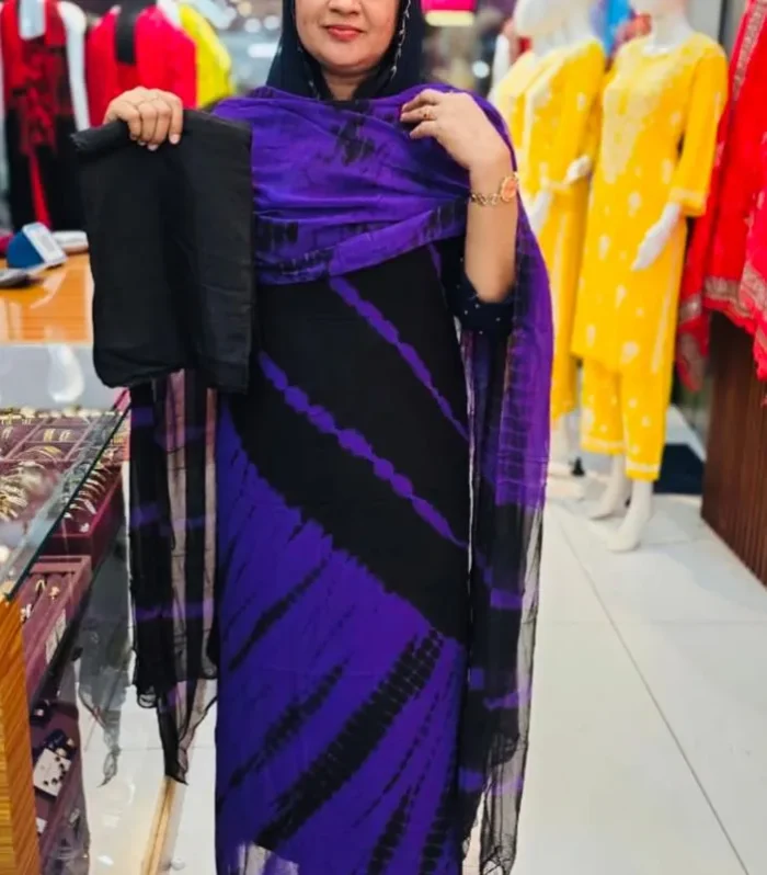 Purple & Black Unstitched Salwar Set