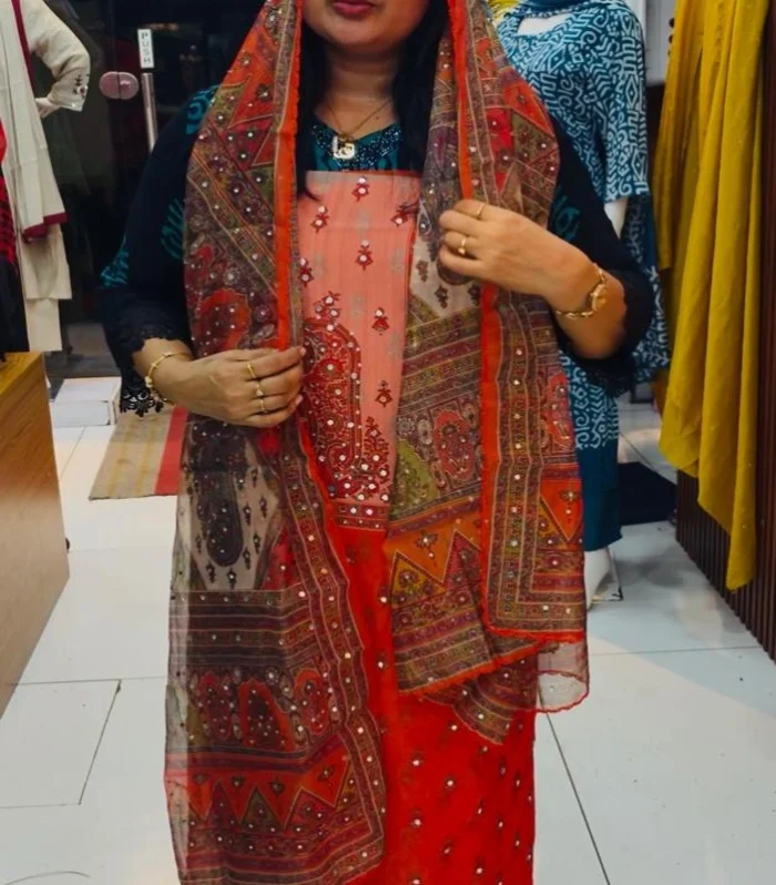 Burnt Orange Embroidered Salwar Suit Material