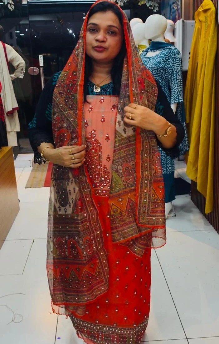 Burnt Orange Embroidered Salwar Suit Material