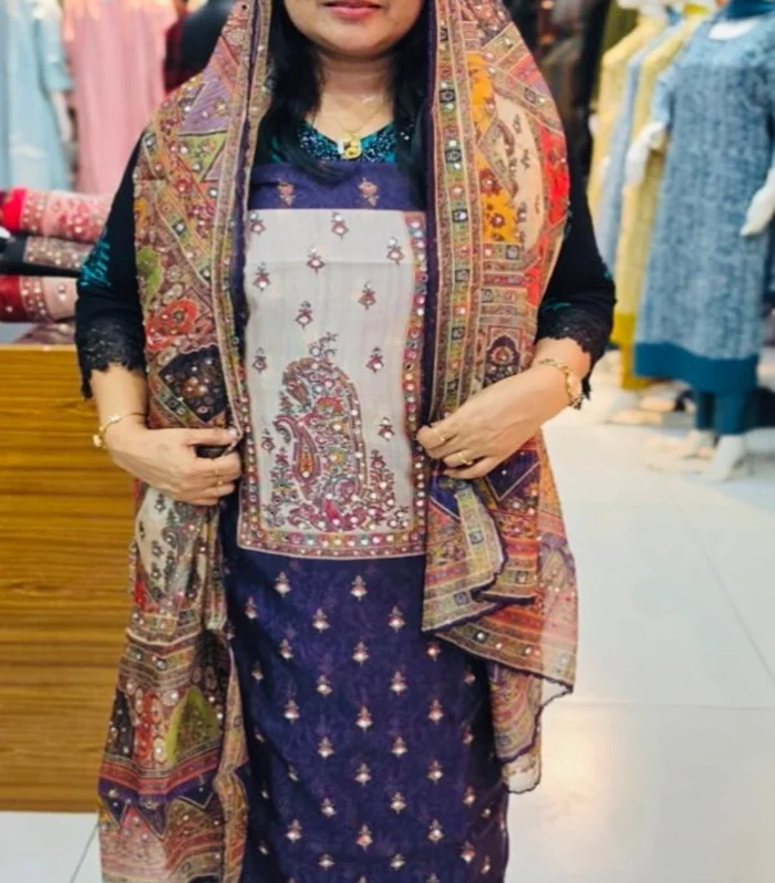 Dark Violet Embroidered Salwar Suit Material
