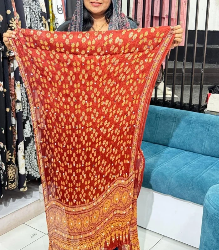Georget Crushed Dupatta – Brick Orange