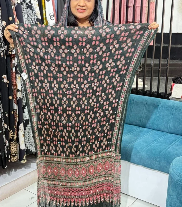 Georget Crushed Dupatta – Dark Green