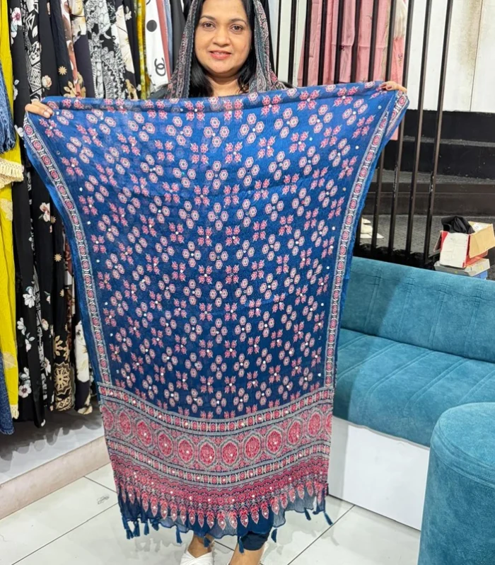 Georget Crushed Dupatta – Peacock Blue