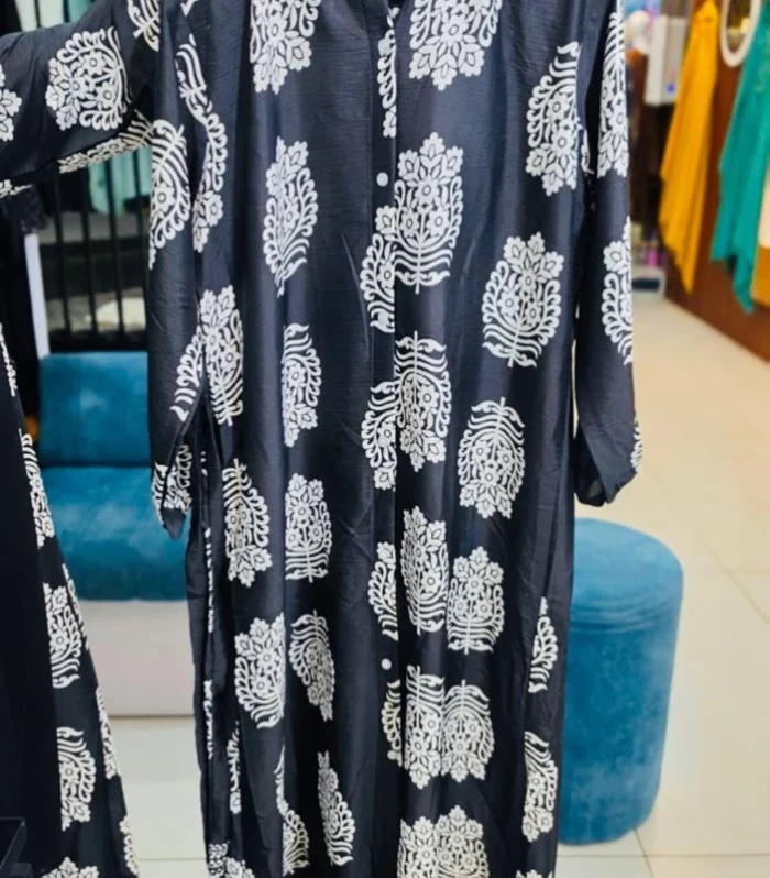 Grey & White Printed Delta Fabric Long Top