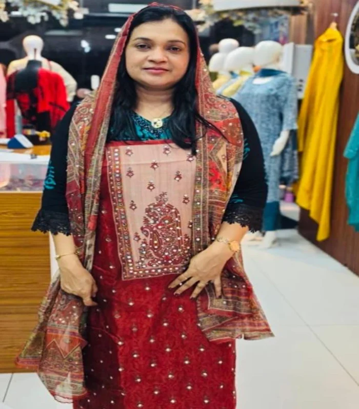 Brick Red Embroidered Salwar Suit Material