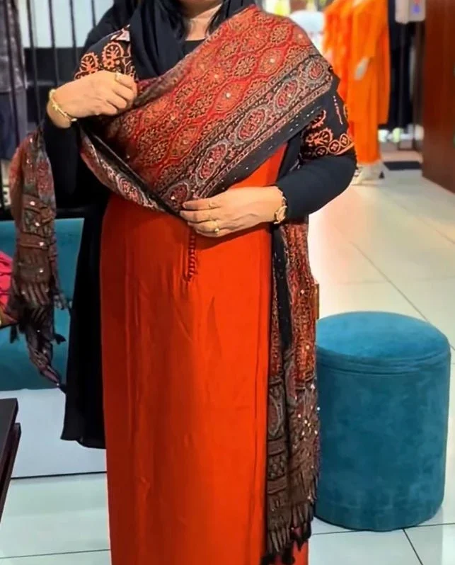 Rust Orange Unstitched Salwar Suit Material with Designer Dupatta