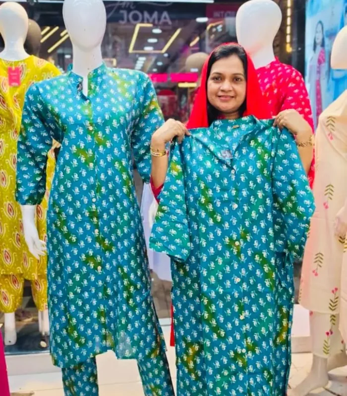 Green Siky Rayon Printed Co-ord Set for Women