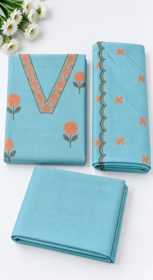 1_Dusty Sky Blue Floral Embroidered Mal Chanderi Ready-to-Wear Churidar Set