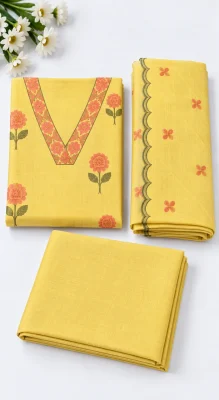 1_Mustard Yellow Floral Embroidered Mal Chanderi Ready-to-Wear Churidar Set