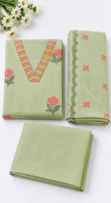 1_Sage Green Floral Embroidered Mal Chanderi Ready-to-Wear Churidar Set